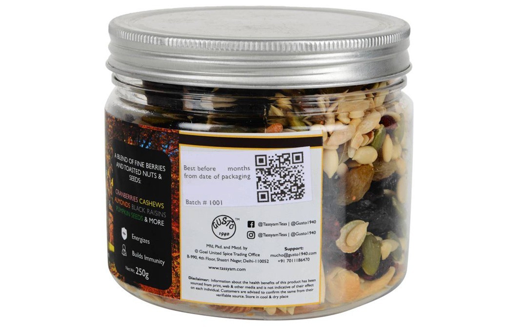 Tassyam Gusto Spicerie Toasted Trail Mix   Glass Jar  250 grams